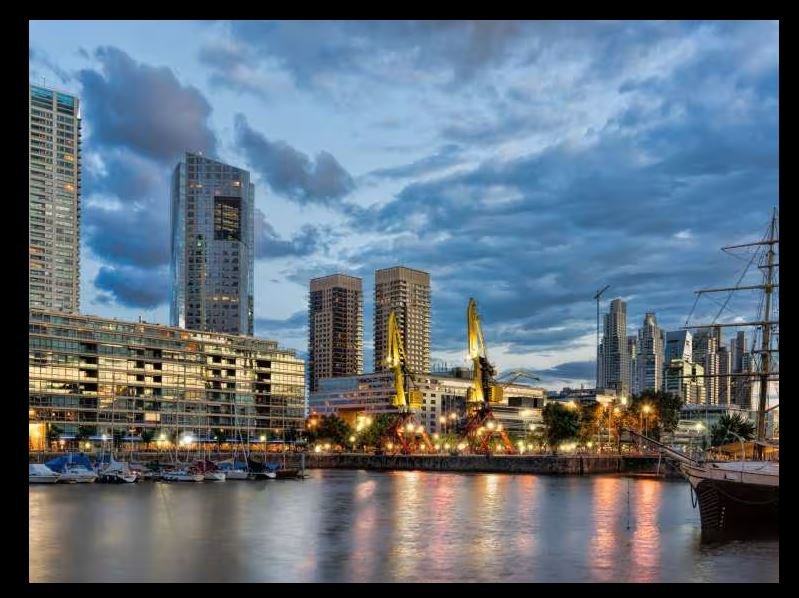 Buenos Aires Argentina skyline city lights and modern buildings